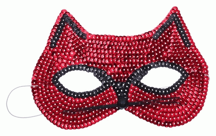 Carnival mask Cat with sequins, color red