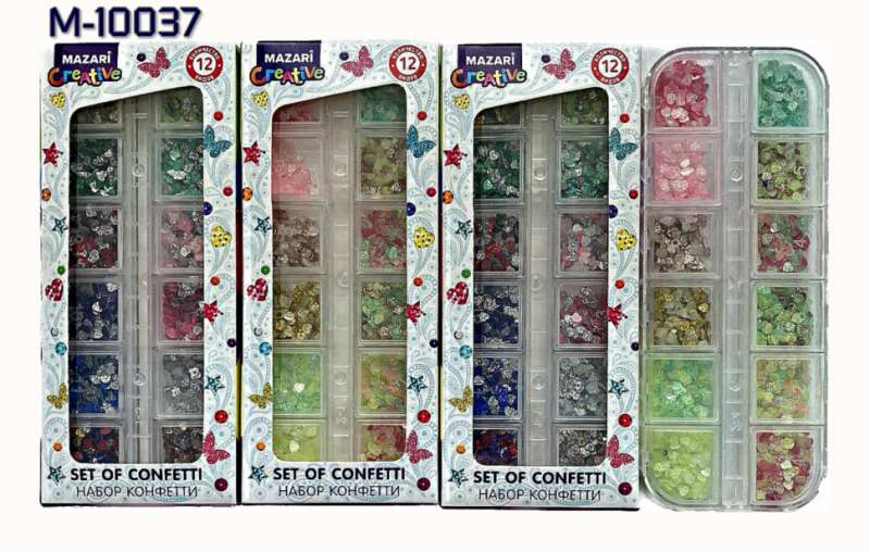 Confetti Set, 12 Colors, Plastic Box