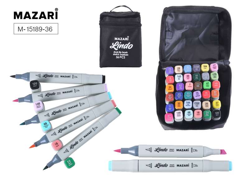 LINDO Double-Sided Sketch Marker Set, 36 Colors, Main Colors 2