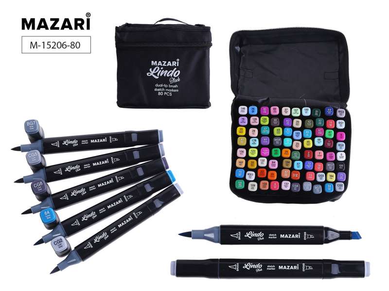 LINDO BLACK Double-Sided Sketch Markers Set, 80 Colors