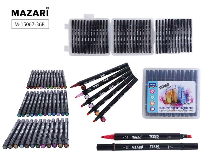 Double-sided TERSO BLACK Sketch Markers Set, 36 Colors