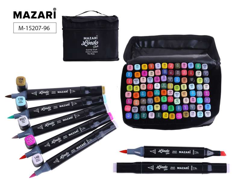 Double-sided sketching marker set LINDO BLACK, 96 colors