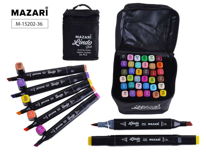 Set of Double-Sided Sketch Markers LINDO BLACK, 36 colors, Main colors 1