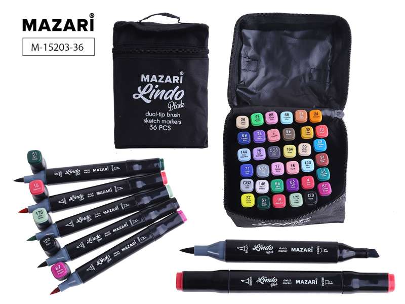 Double-Sided Sketch Markers Set LINDO BLACK, 36 colors, Main colors 2