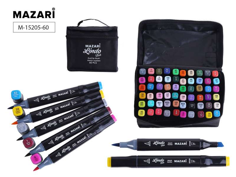 Set of Double-Sided Sketch Markers LINDO BLACK, 60 colors