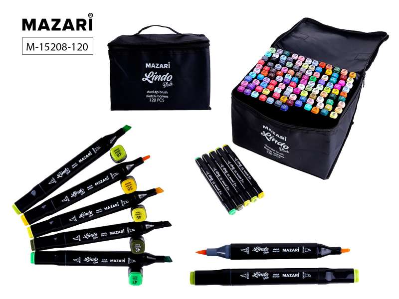 Double-sided sketch marker set LINDO BLACK, 120 colors