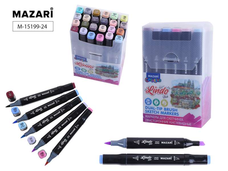 Set of LINDO BLACK Double-Sided Sketch Markers, 24 Colors, Pastel colors
