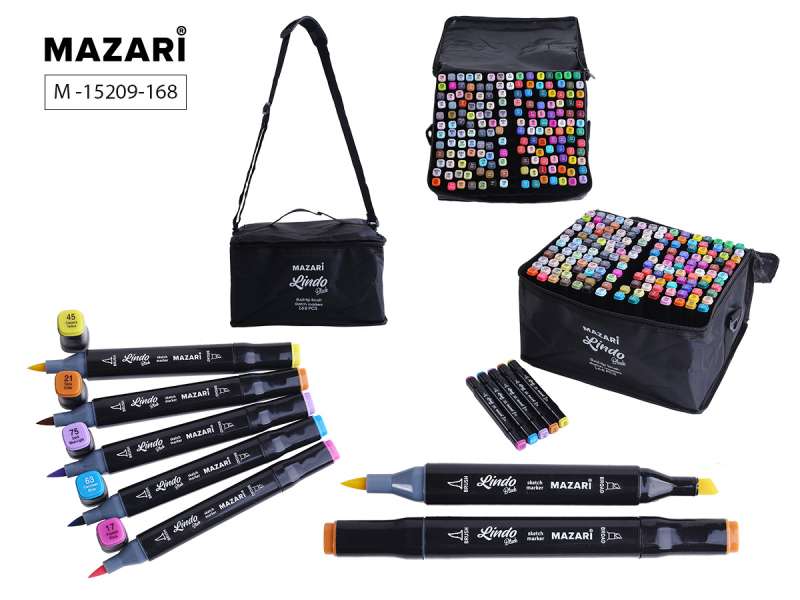 LINDO BLACK Dual-Ended Sketch Markers Set, 168 Colors