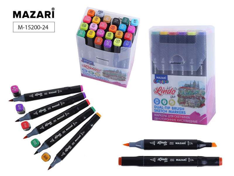 Double-sided sketch marker set LINDO BLACK, 24 colors