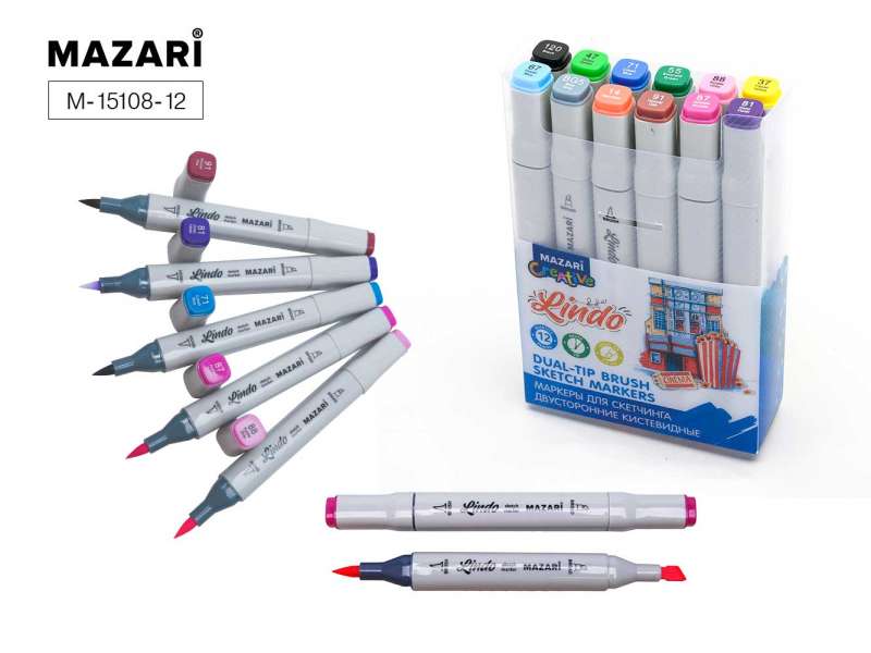 LINDO Double-Sided Sketch Marker Set, 12 colors