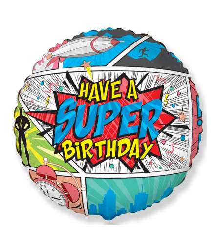 Fooliumi õhupall SuperBirthday COMIC, pakendatud, FX, 18