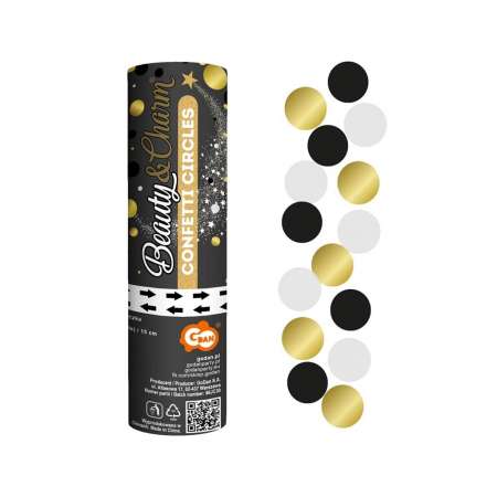 New Year cracker B&C 15cm black-gold-white