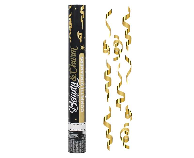 New Year's party popper Cannon 40cm. gold ribbons