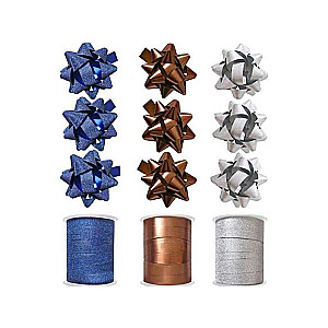 Christmas packaging set ribbon (10 m) and 3 bows, Mix