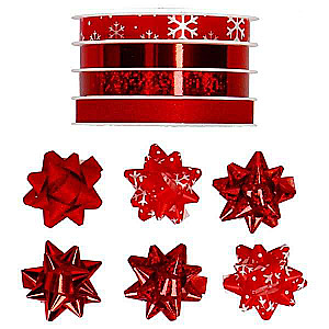 New Year's decorative ribbon 4x1cmx4m and 6 red bows