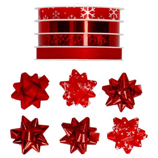 New Year's decorative ribbon 4x1cmx4m and 6 red bows