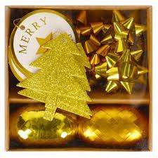 Christmas Gift Wrapping Set Ribbons 2 pcs./Bows 6 pcs./Cards 6 pcs. Gold