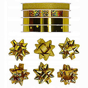 New Year decorative ribbon 4x1cmx4m and 6 golden bows
