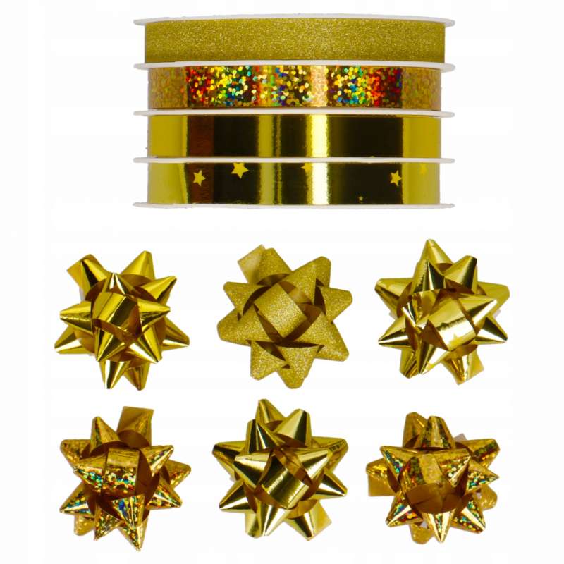 New Year decorative ribbon 4x1cmx4m and 6 golden bows