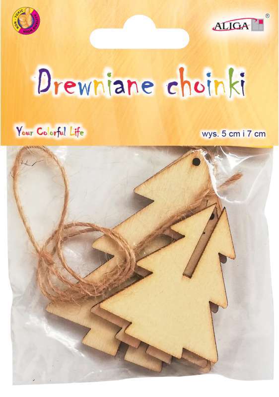 New Year decor wooden Christmas trees 5cm and 7cm, 4 pcs.