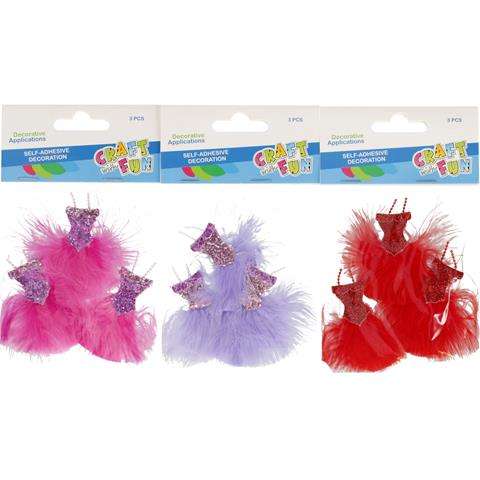Decor sticker 3 pcs shiny dress with fluff, MIX