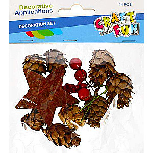 New Year Decor Natural Pine Cones + Accessories 14 pcs.