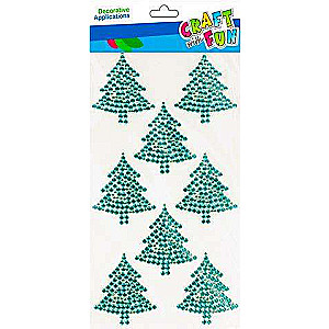 New Year decoration sticker Christmas Tree 8 pcs. green stones