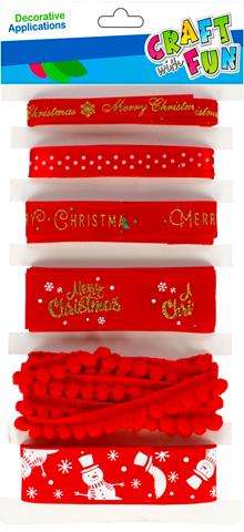 Christmas decorative ribbon 6 pcs, set, red mix