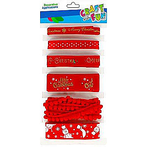 Christmas decorative ribbon 6 pcs, set, red mix