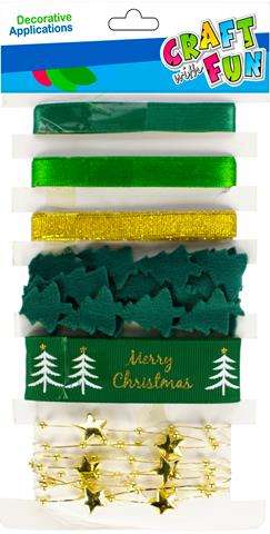Christmas decorative ribbon 6pcs, set, yellow-green mix