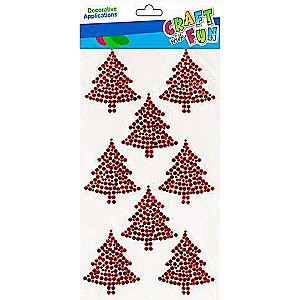 New Year decor sticker Christmas tree 8 pcs red stones
