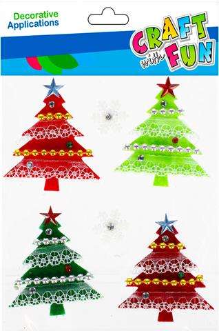 New Year Decor-Sticker Christmas Tree 4 pcs. felt with lace