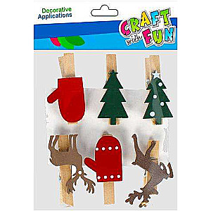 New Year decor - 6 wooden clothespins Christmas