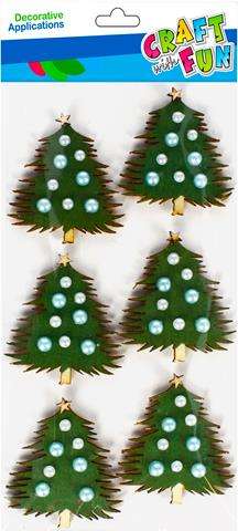 New Year decor sticker Christmas tree 6 pcs with beads