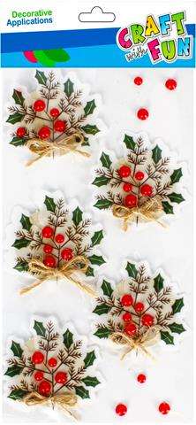 New Year decor sticker 5 pcs 3D Twigs with berries 5 pcs