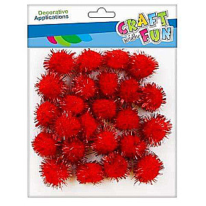 Decor-Pompons 24 pcs red with glitter