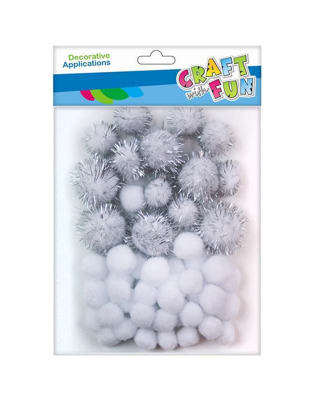 Decor-Pompons 50 pcs, polyester, white