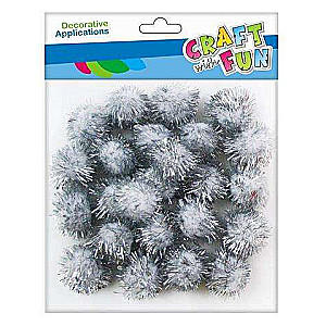 Decor Pom-Poms 24 pcs. white with glitter
