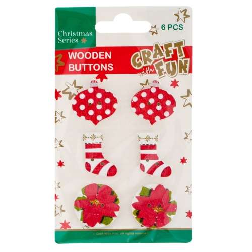 New Year Decor-Button 6 pcs Wooden New Year Accessories