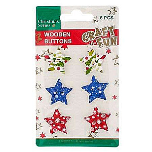 New Year Decor-Button 6 pcs. Wood Star