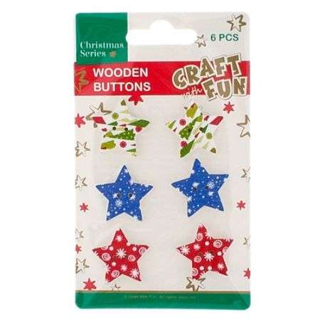 New Year Decor-Button 6 pcs. Wood Star
