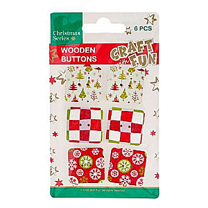 New Year Decor-Button 6 pcs Wood Square