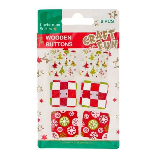 New Year Decor-Button 6 pcs Wood Square