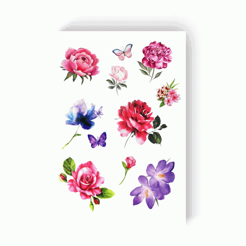 Tattoo - Temporary Sticker Colorful Flowers 15.5x21cm