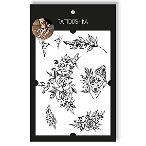 Tattoo - Temporary Sticker Flowers with Fox 15.5x21cm