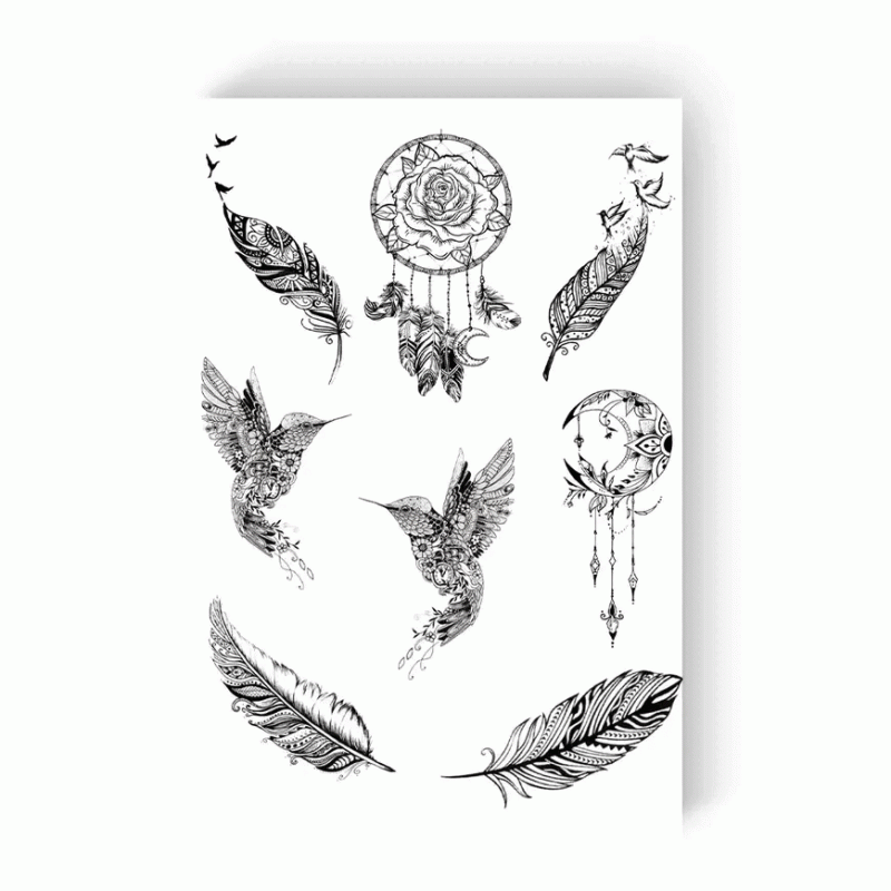 Tattoo - temporary sticker Dreamcatcher and birds 15.5x21cm