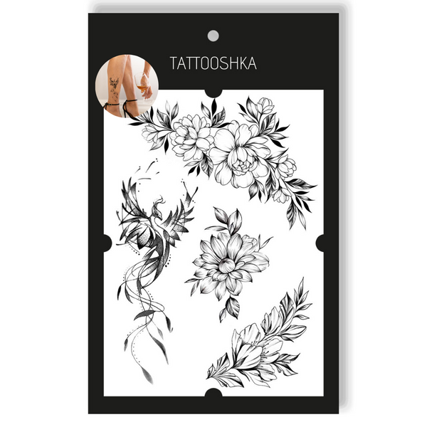Tattoo - Temporary Sticker Flowers and Peonies 15.5x21cm
