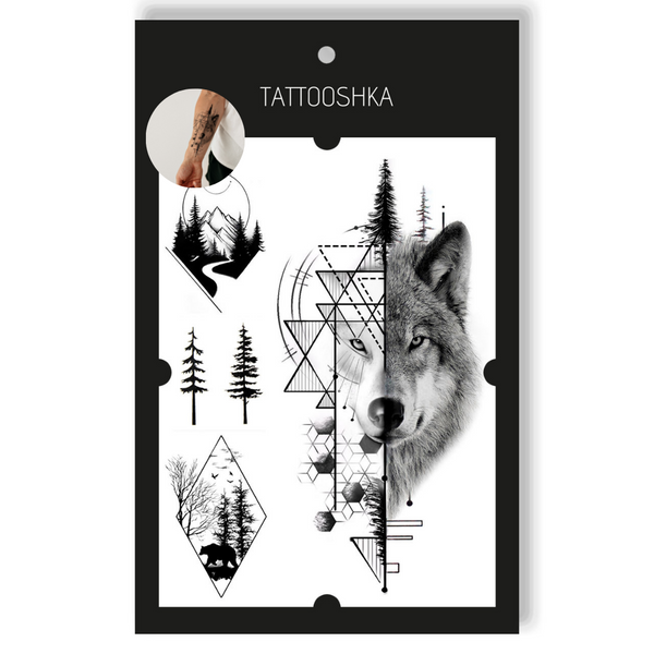 Tattoo - Temporary Sticker Graphic Wolf and Forest 15.5x21cm