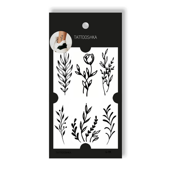 Tattoo - temporary sticker Six branches with leaves 10.5x6cm