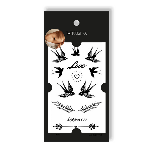 Tattoo - Temporary Sticker Swallow Love 10.5x6cm